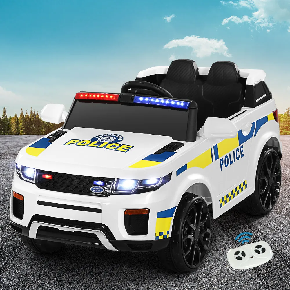 12V White Kids Ride On Police Car, Lights & Music | Rigo