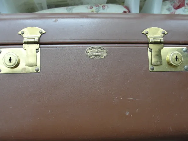 1940s High Quality Vintage LEATHER Train Case Luggage Vanity Overnight Case Cosmetic Case Suitcase Gold Bond Bennett Brothers Case