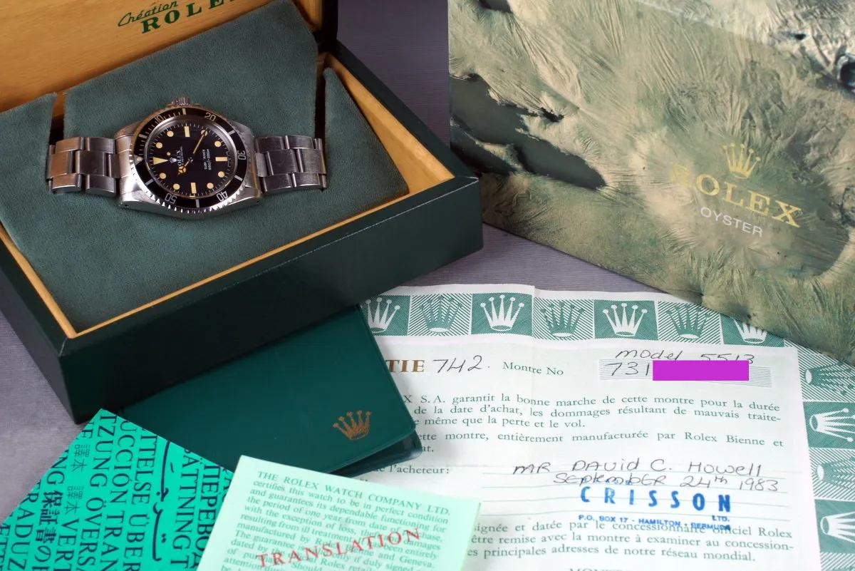 1982 Rolex Submariner5513 Mark IV with Box and Papers