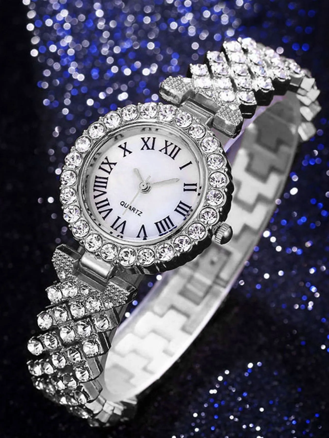 1pc Rhinestone Decor Watch & 2pcs Bracelet