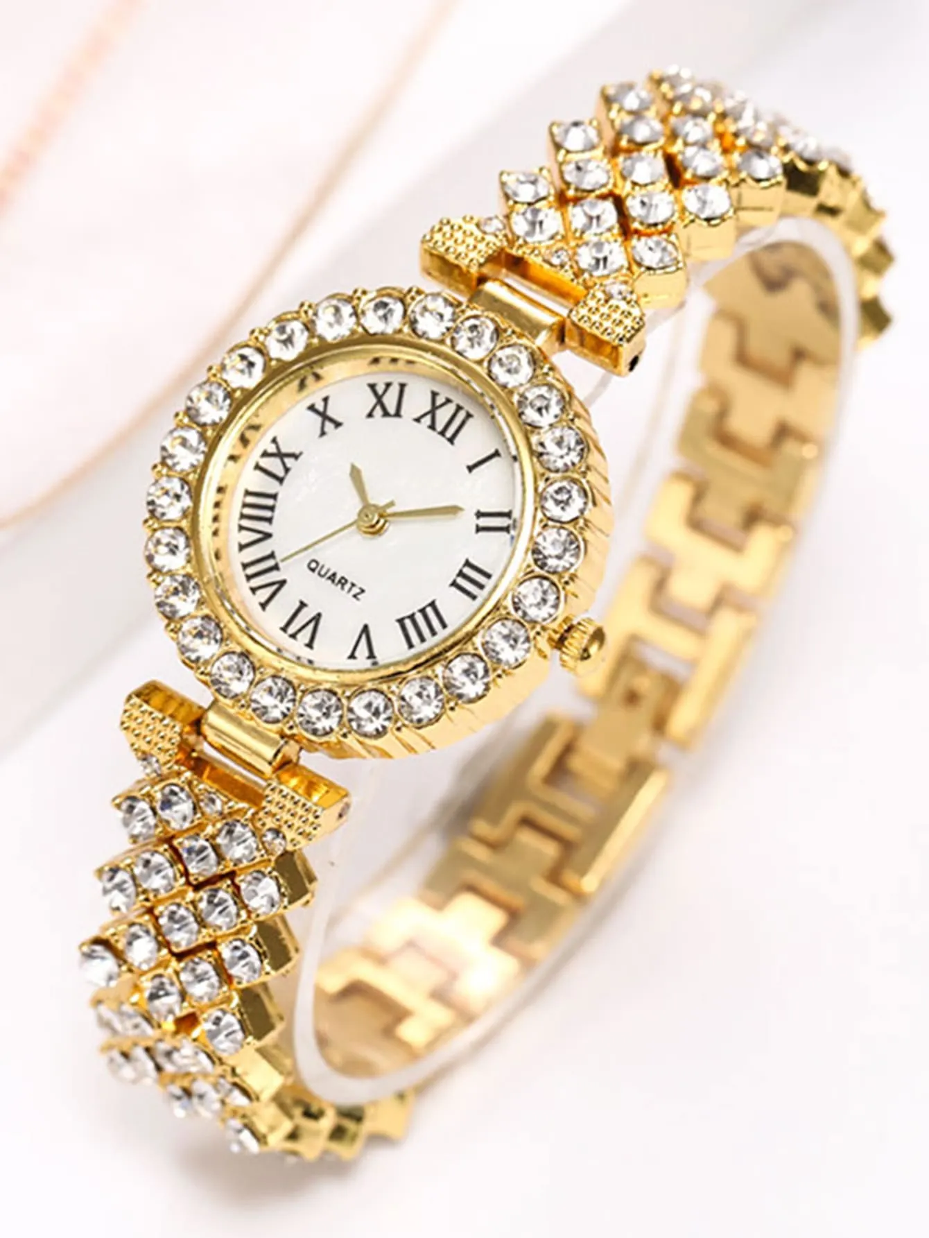 1pc Rhinestone Decor Watch & 2pcs Bracelet