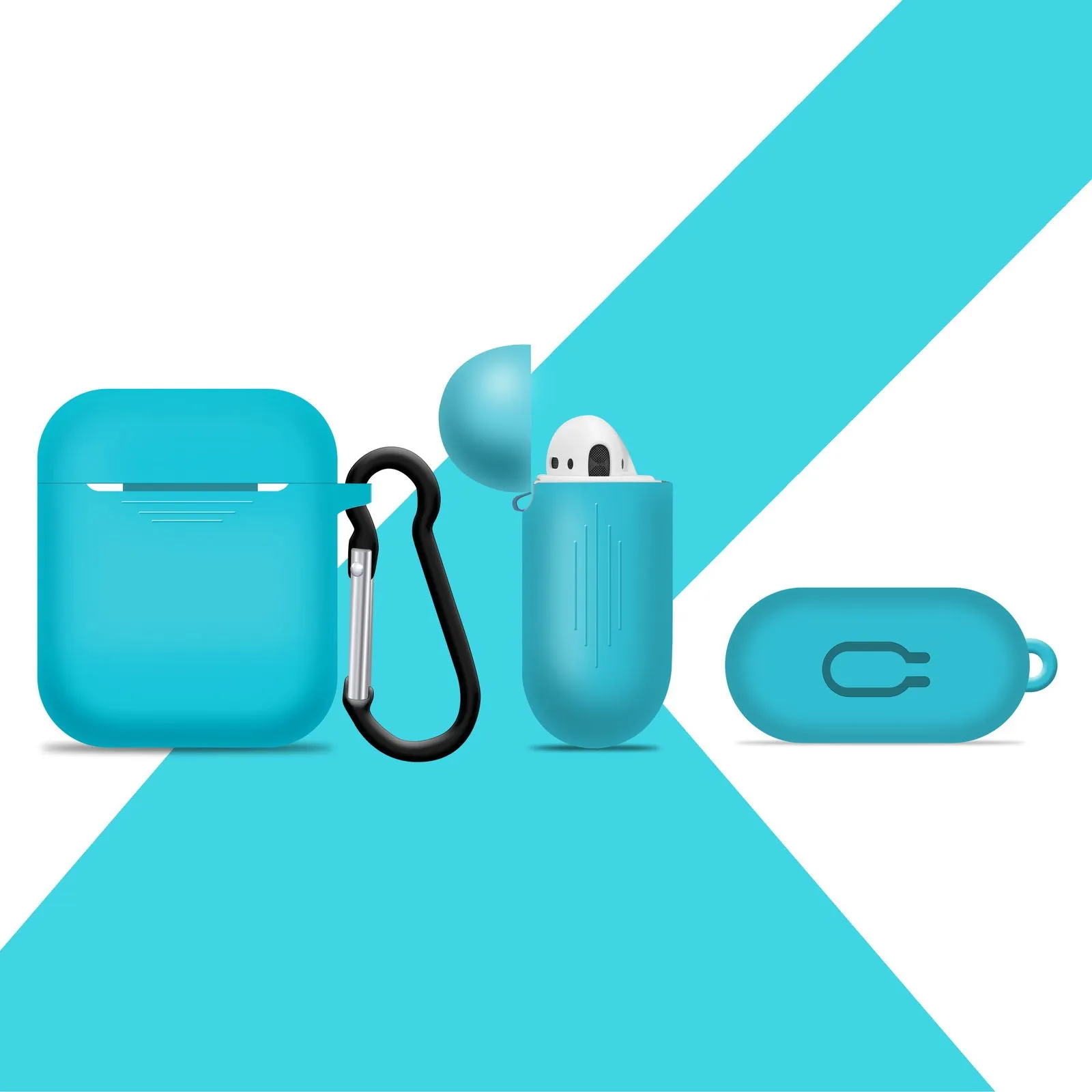 2 in 1 Apple Airpods Silicone Case Earphone Charge Skin Cover Sky Blue