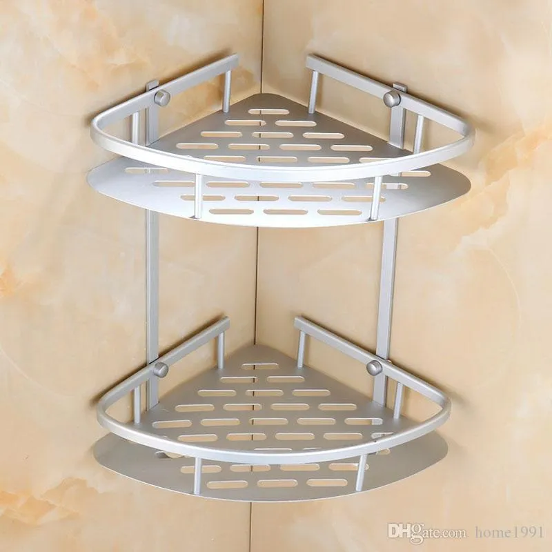 2 Layer Aluminium Steel Corner Bathroom Shelf