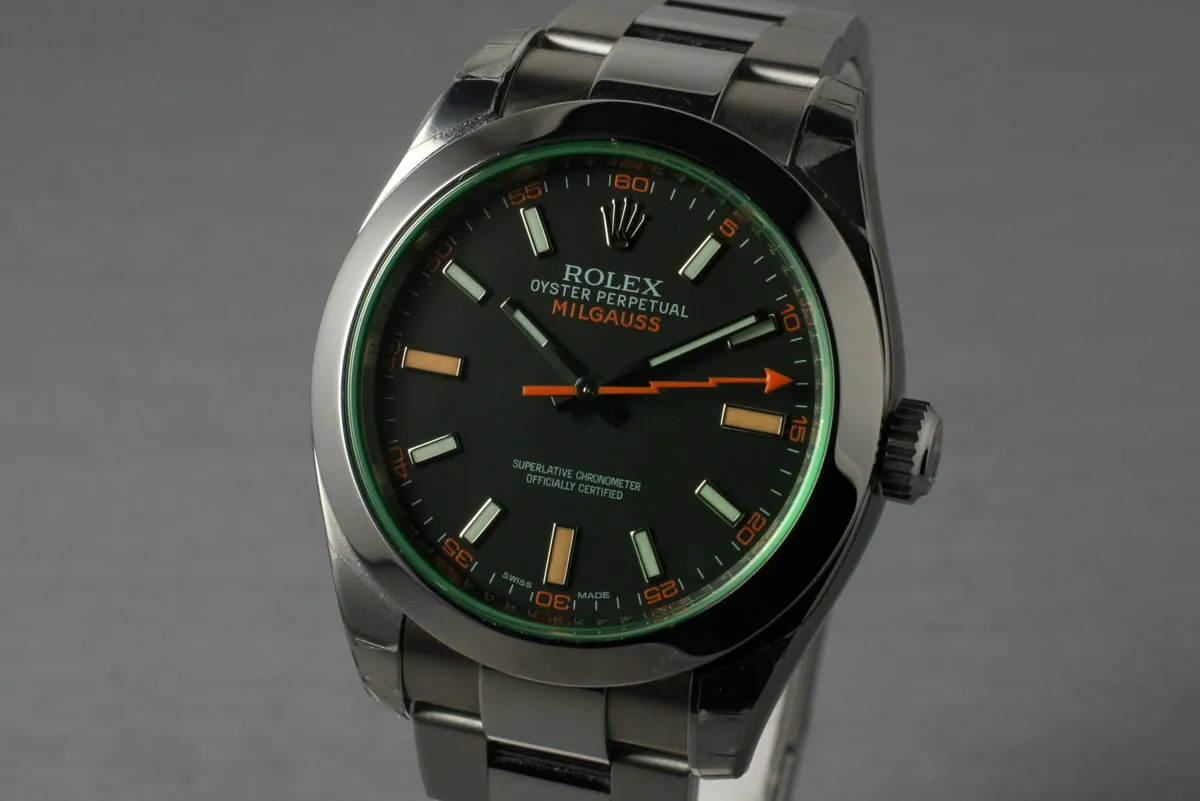 2014 Rolex Milgauss Green 116400V with Box and Papers