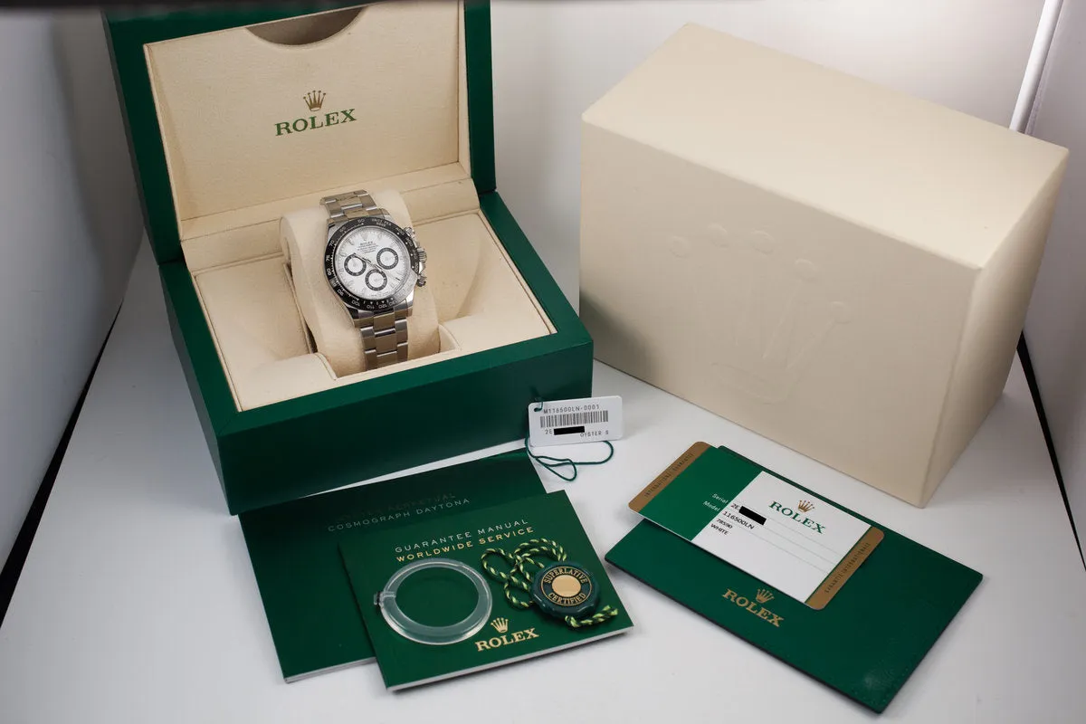 2017 Rolex Daytona 116500 White Dial with Black Ceramic Bezel and Box and Papers