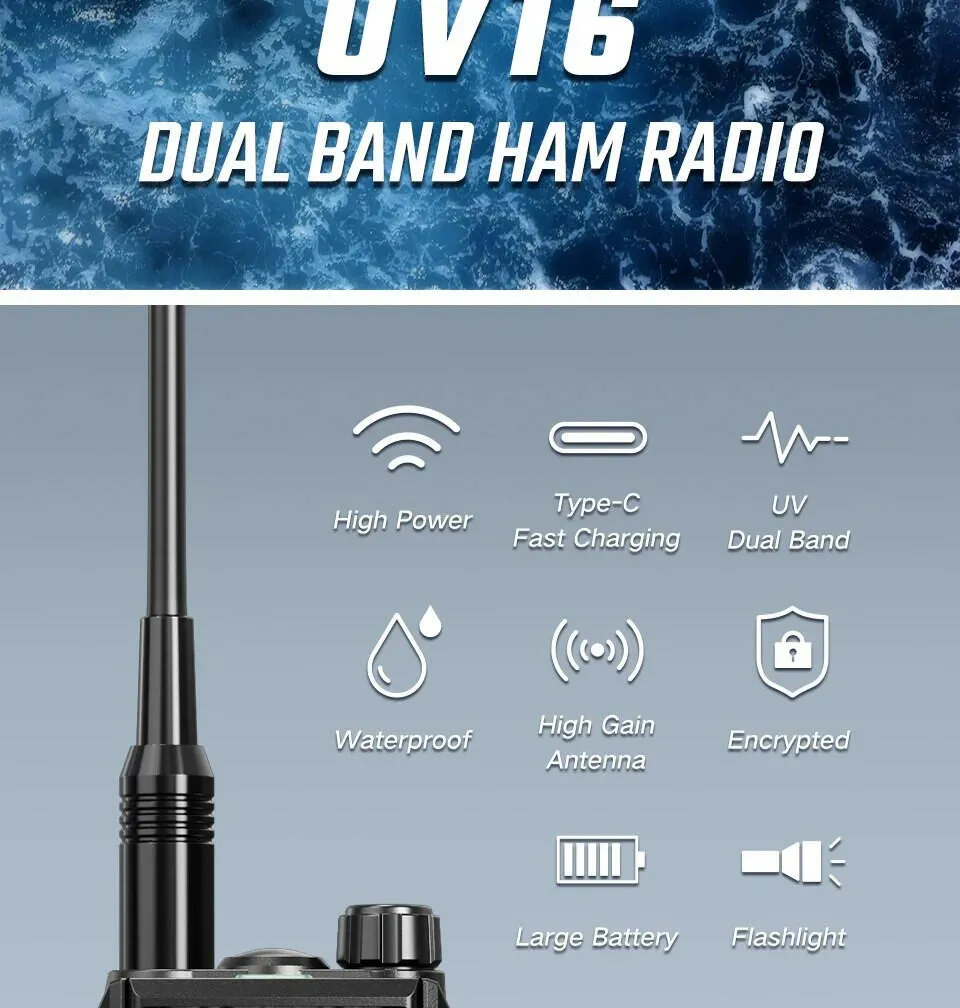 2023 Baofeng UV16 MAX V2 Walkie Talkie 10W VHF UHF Dual Band Two Way CB Ham Radio UV-16 Portable Radio Transceiver UV5R UV82