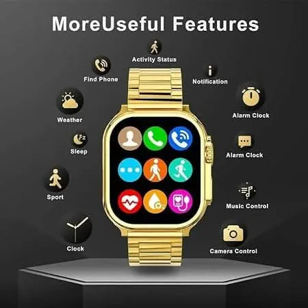 24K Gold Edition Ultra 2 Watch with AMOLED Display, Bluetooth Calling, Sports & Health Tracker, Wireless Charging