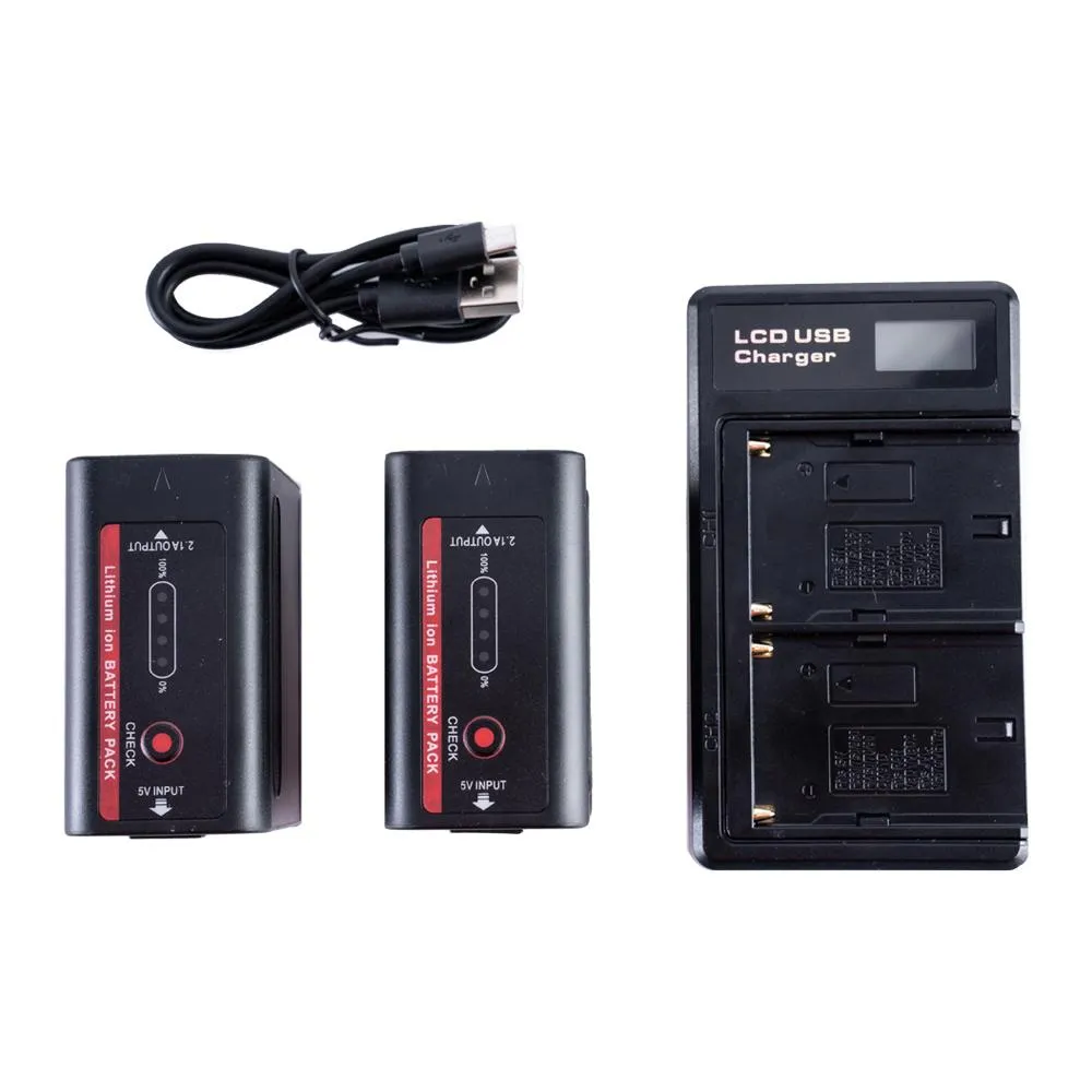 2x Indipro NP-F980 6600mAh Li-Ion Batteries & Indipro NP-F Series Dual Battery Charger Kit