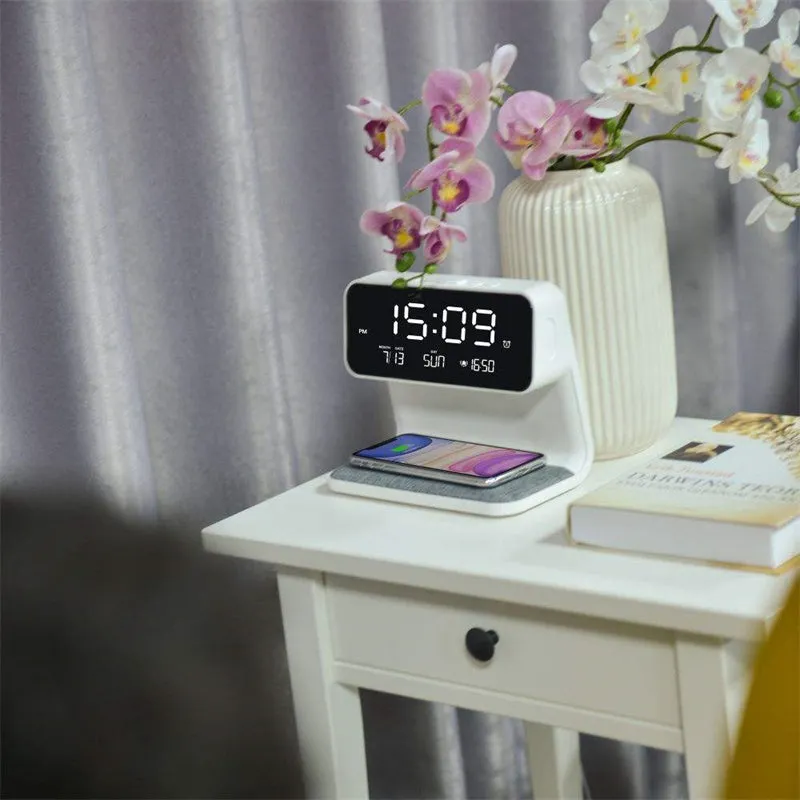 3 In 1 Bedside Lamp / LCD Screen Alarm Clock  Wireless Phone Charger