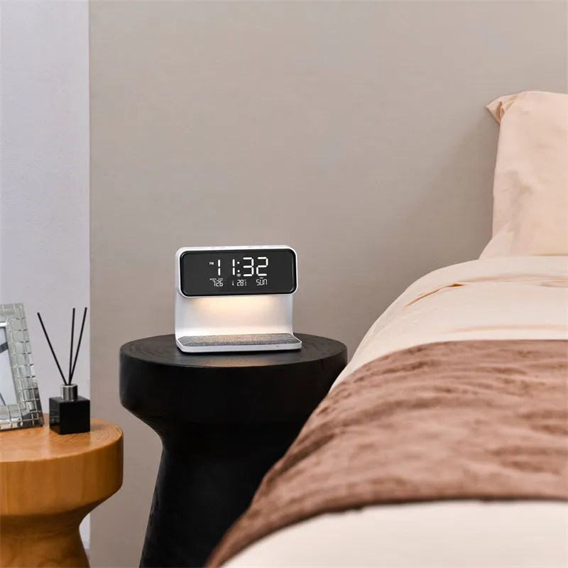 3 In 1 Bedside Lamp / LCD Screen Alarm Clock  Wireless Phone Charger