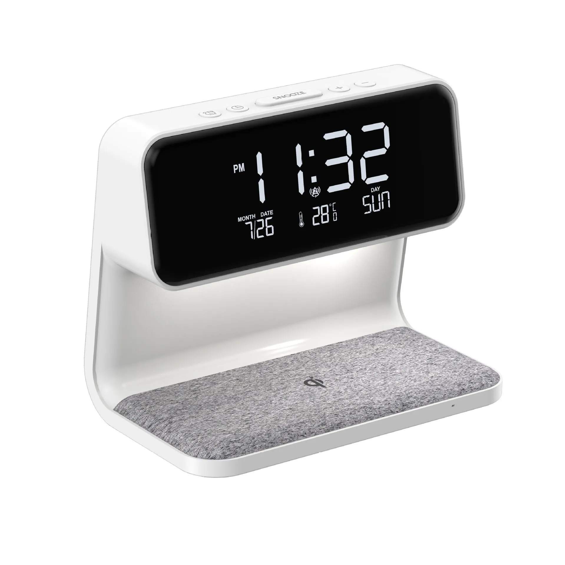 3 In 1 Bedside Lamp / LCD Screen Alarm Clock  Wireless Phone Charger