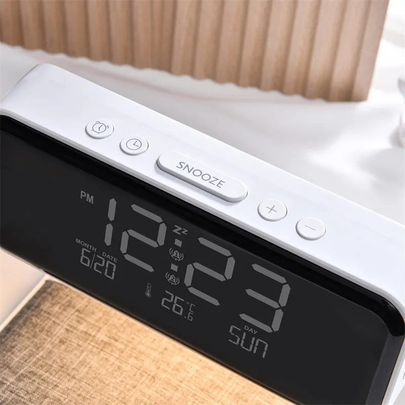 3 In 1 Bedside Lamp / LCD Screen Alarm Clock  Wireless Phone Charger