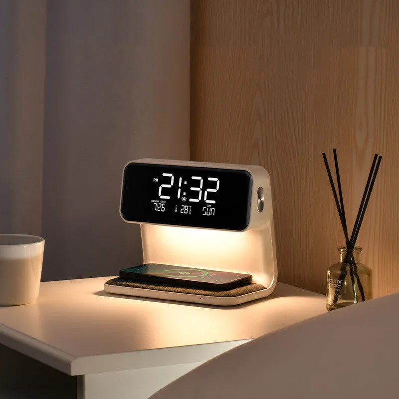 3 In 1 Bedside Lamp / LCD Screen Alarm Clock  Wireless Phone Charger