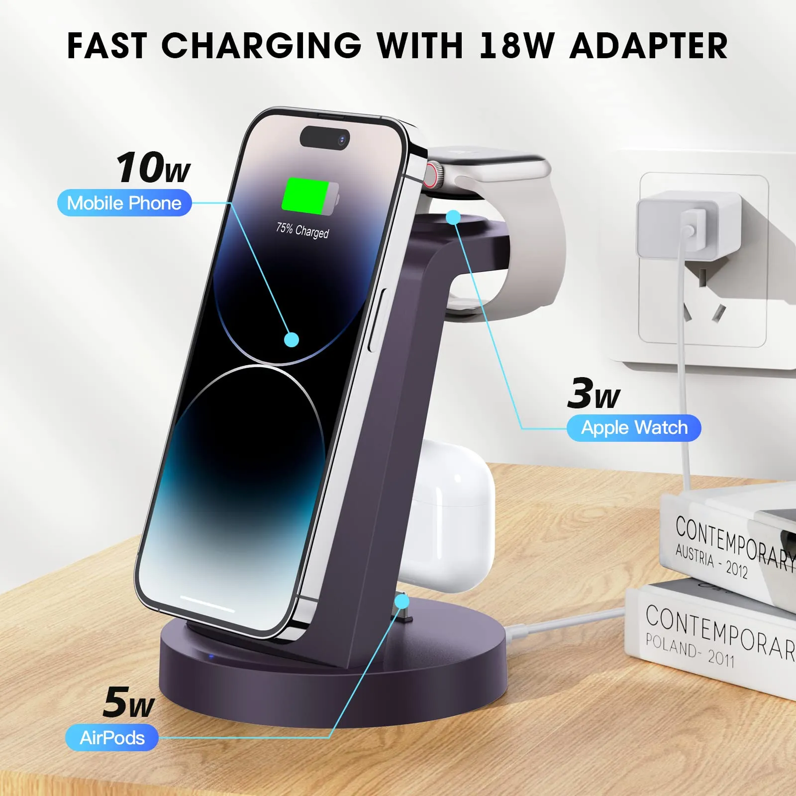 3 in 1 Charging Station for iPhone, Wireless Charger for iPhone 15 14 13 12 11 X Pro Max & Apple Watch - Wireless Charging Station for AirPods 3 Pro