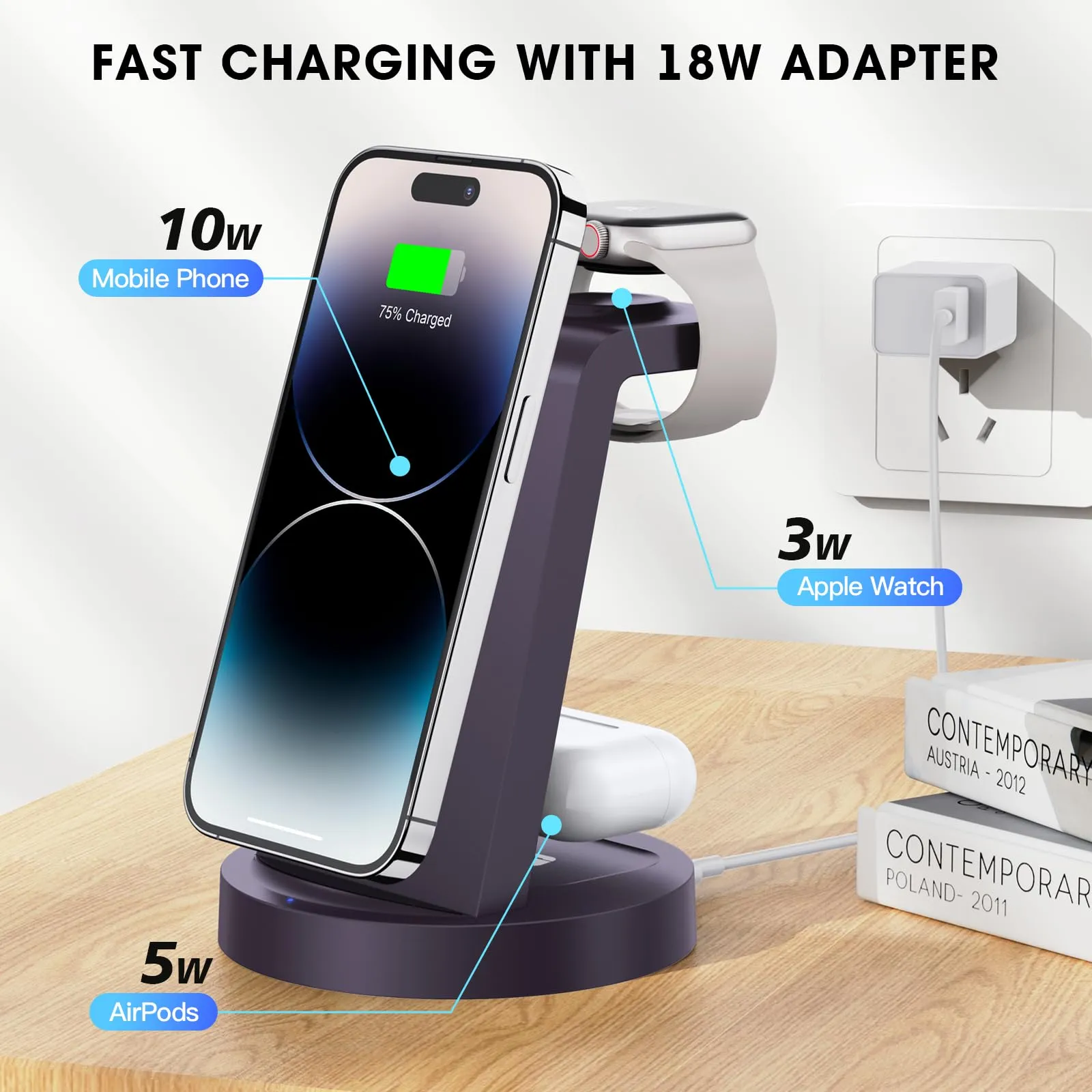 3 in 1 Charging Station for iPhone, Wireless Charger for iPhone 15 14 13 12 11 X Pro Max & Apple Watch - Wireless Charging Station for AirPods 3 Pro