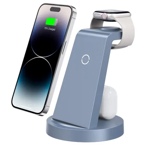 3 in 1 Charging Station for iPhone, Wireless Charger for iPhone 15 14 13 12 11 X Pro Max & Apple Watch - Wireless Charging Station for AirPods 3 Pro