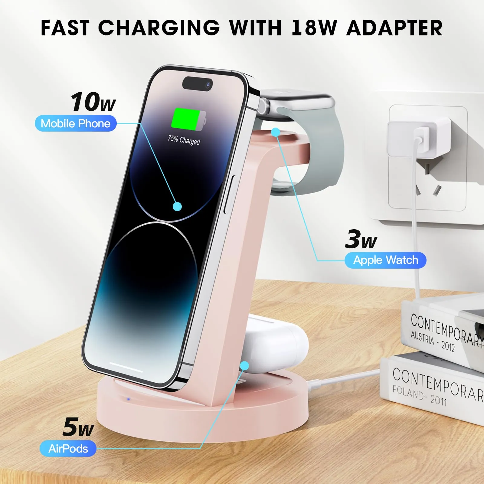 3 in 1 Charging Station for iPhone, Wireless Charger for iPhone 15 14 13 12 11 X Pro Max & Apple Watch - Wireless Charging Station for AirPods 3 Pro