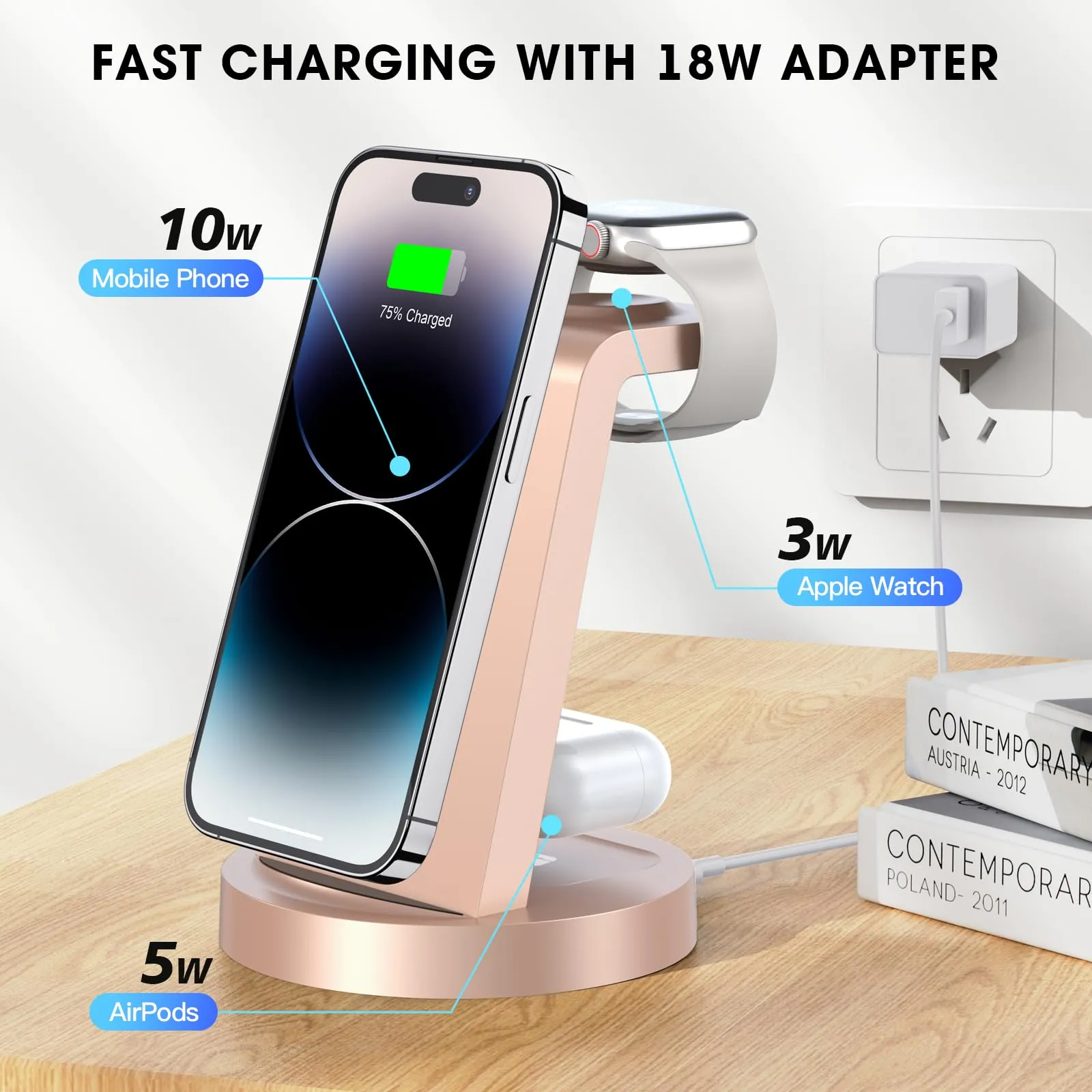 3 in 1 Charging Station for iPhone, Wireless Charger for iPhone 15 14 13 12 11 X Pro Max & Apple Watch - Wireless Charging Station for AirPods 3 Pro