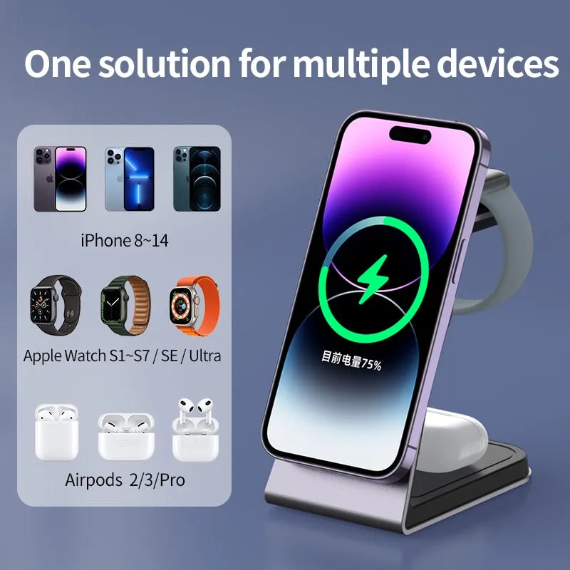 3 in 1 Magnetic Wireless Charger Stand For iPhone iWatch AirPods