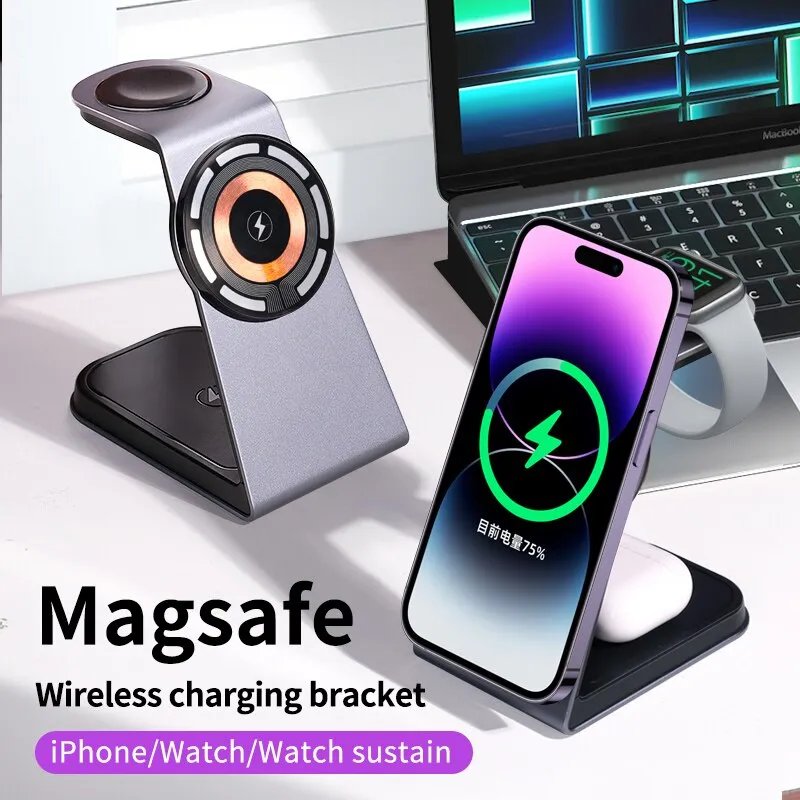 3 in 1 Magnetic Wireless Charger Stand For iPhone iWatch AirPods