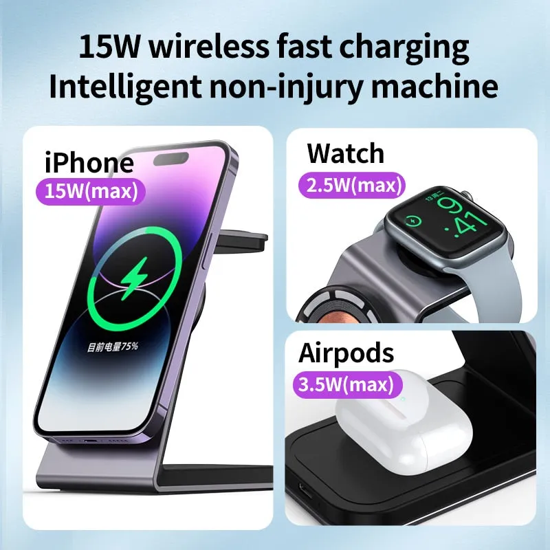 3 in 1 Magnetic Wireless Charger Stand For iPhone iWatch AirPods