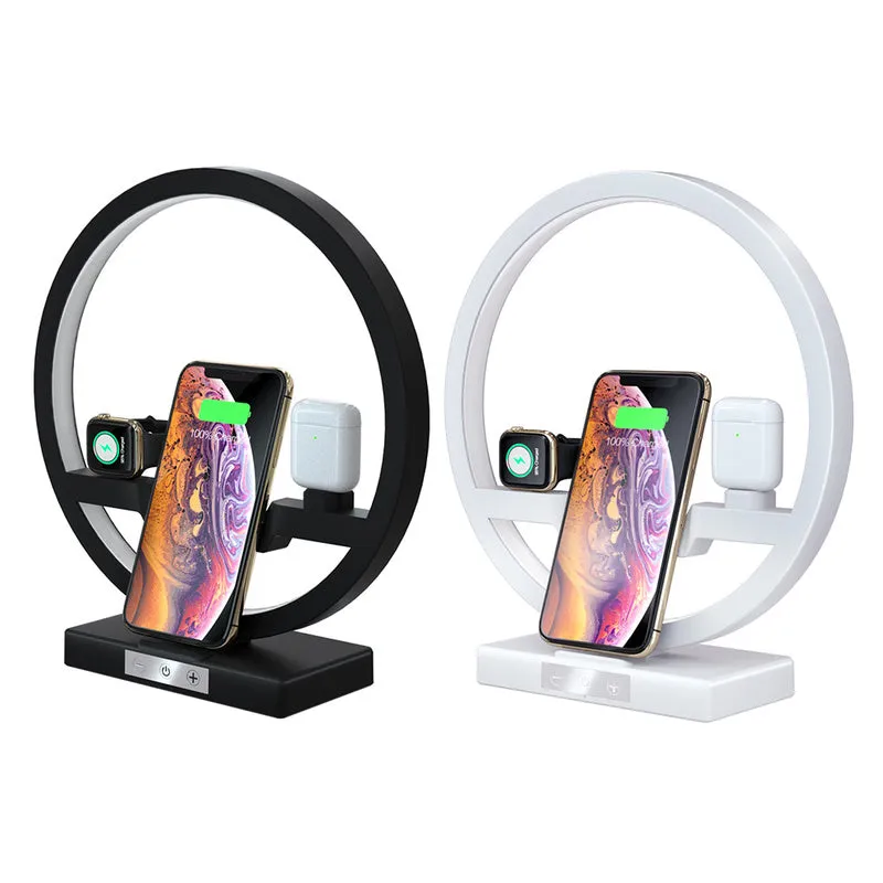 3 IN 1 QI Fast Wireless Charger Dock for iPhone 11 Pro Max for Apple Watch iWatch 1 2 3 4 5 Airpods Charger Holder LED Lamp 2019