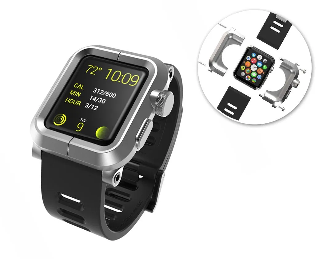 38mm Apple Watch Aluminum Case with Black Silicone Band - Silver