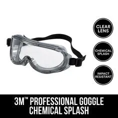 3M™ Professional Goggle, Chemical Splash, 91264H1-DC, Black Strap, Gray
Lens, 4/case