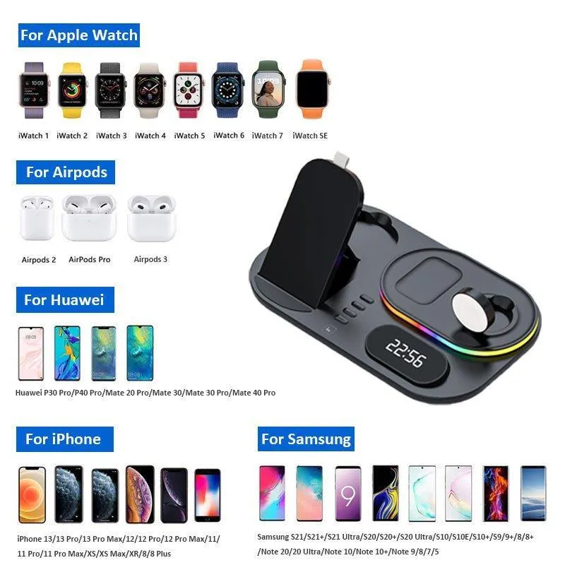 4 in 1 Wireless Charger Stand For iPhone Apple Watch AirPods Pro Samsung S21 Galaxy Watch