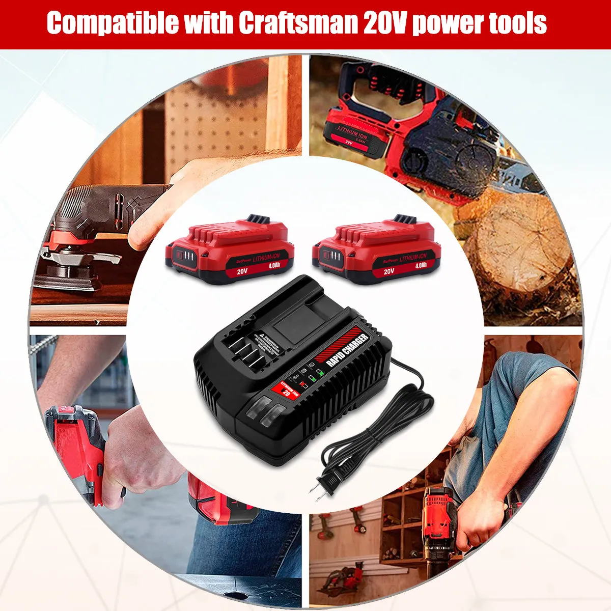 4.0Ah CMCB202 20V V20 Compact Batteries with Charger Combo Replacement for CRAFTSMAN 20V V20 Battery and Charger Kit CMCB104 20V 1.5Ah CMCB201-2 2.0Ah