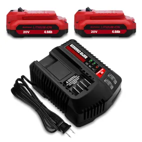 4.0Ah CMCB202 20V V20 Compact Batteries with Charger Combo Replacement for CRAFTSMAN 20V V20 Battery and Charger Kit CMCB104 20V 1.5Ah CMCB201-2 2.0Ah