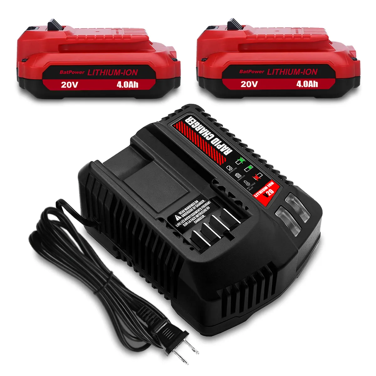 4.0Ah CMCB202 20V V20 Compact Batteries with Charger Combo Replacement for CRAFTSMAN 20V V20 Battery and Charger Kit CMCB104 20V 1.5Ah CMCB201-2 2.0Ah