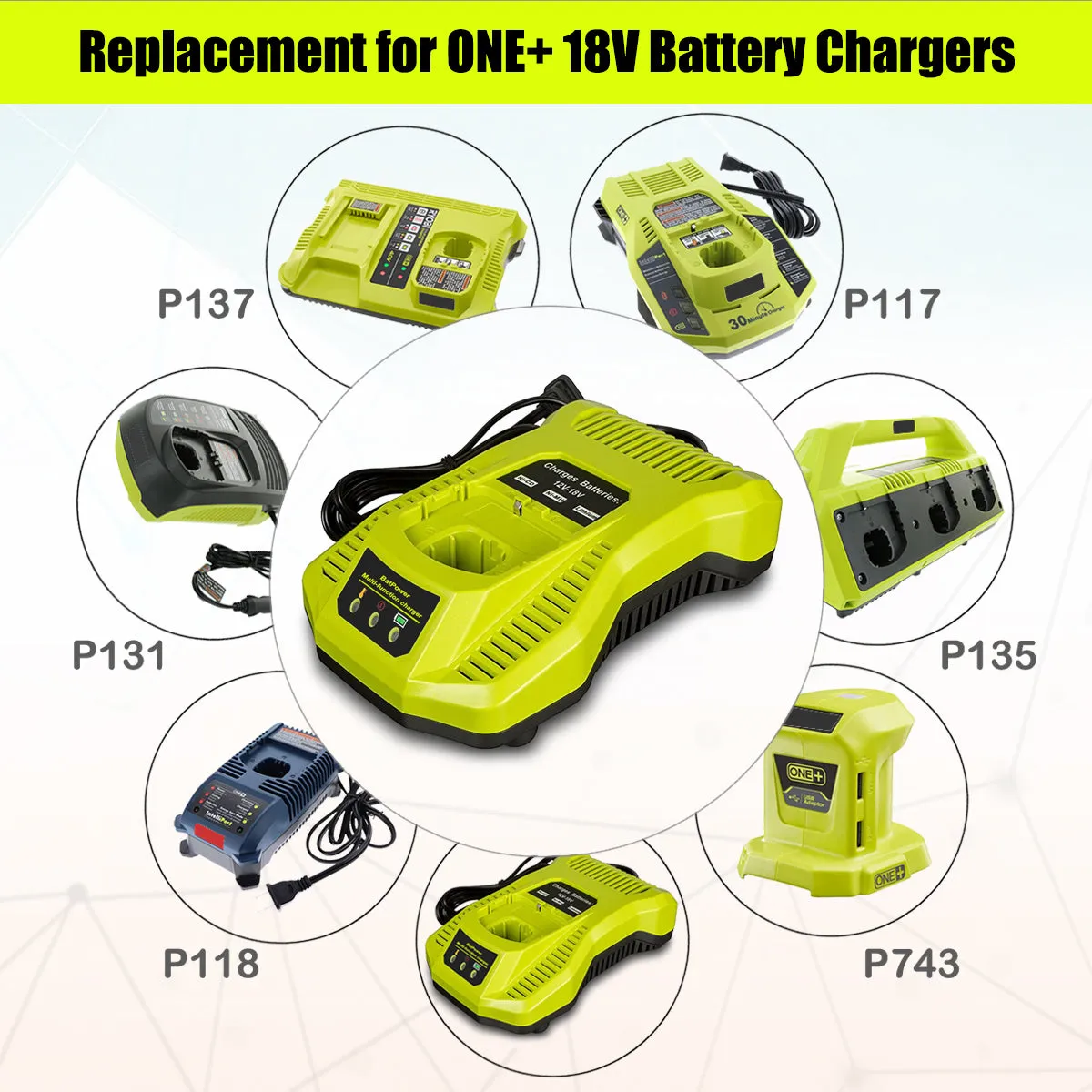 6.5AH 18V Lithium Battery with Charger Combo for Ryobi 18 Volt ONE  Battery and Charger Kit P117 P193 PBP007 PBP005 PBP004 P108 6Ah 5Ah 4Ah