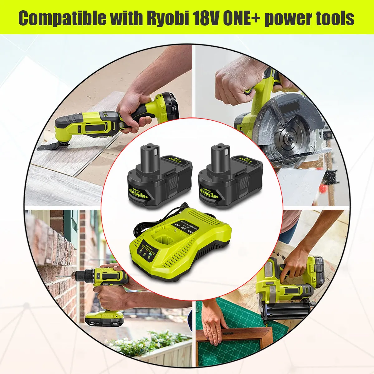 6.5AH 18V Lithium Battery with Charger Combo for Ryobi 18 Volt ONE  Battery and Charger Kit P117 P193 PBP007 PBP005 PBP004 P108 6Ah 5Ah 4Ah