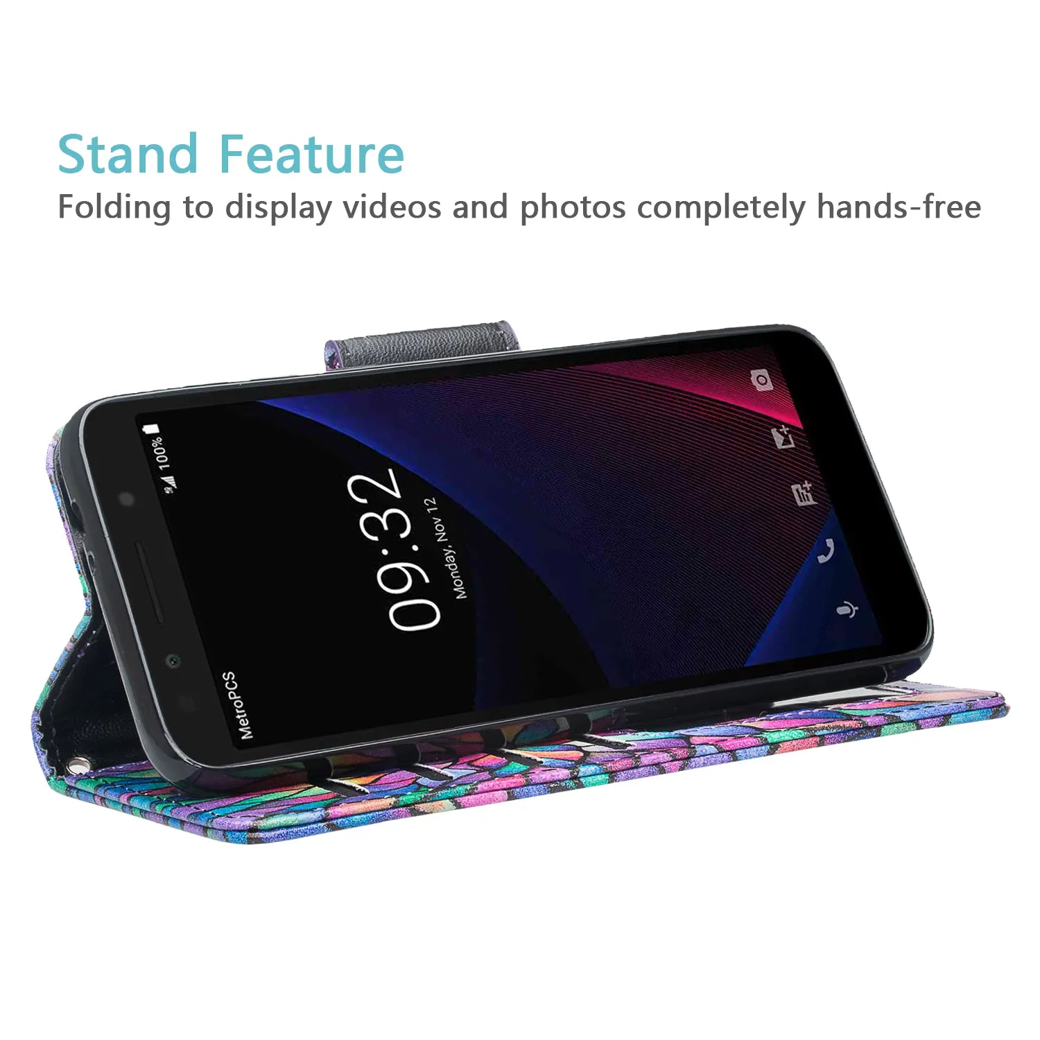 Alcatel 1x Evolve, TCL LX, Avalon V, IdealXTRA Case, Wrist Strap Magnetic Pu Leather Wallet Case [Kickstand] with ID & Credit Card Slots - Rainbow Flower