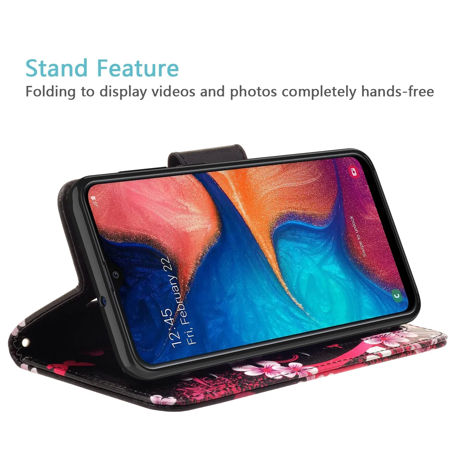 Alcatel 3V (2019) Case, 3V (2019) Wallet Case, Wrist Strap Pu Leather Wallet Case [Kickstand] with ID & Credit Card Slots - Heart Butterflies