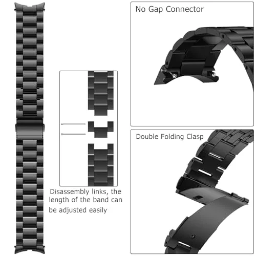 Anlinser No Gap Bands Compatible with Samsung Galaxy Watch 7/6/5/4/FE Band 44mm 40mm/Watch 6 Classic Band 47mm 43mm/Watch 5 Pro 45mm/Watch 4 Classic, 20mm Metal Strap for Women Men, Black