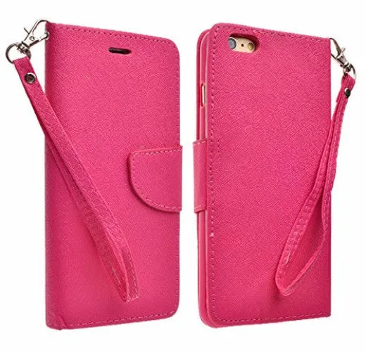 Apple iPhone 6s / 6 Case, Wrist Strap Pu Leather Wallet Case with ID & Card Slots for Iphone 6S/6 - Hot Pink