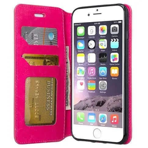 Apple iPhone 7 Plus Case, Pu Leather Magnetic Flip Fold[Kickstand] Wallet Case with ID & Card Slots for Iphone 7 Plus - Hot Pink