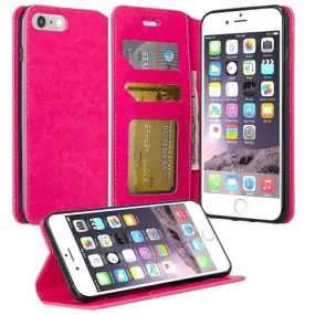 Apple iPhone 7 Plus Case, Pu Leather Magnetic Flip Fold[Kickstand] Wallet Case with ID & Card Slots for Iphone 7 Plus - Hot Pink