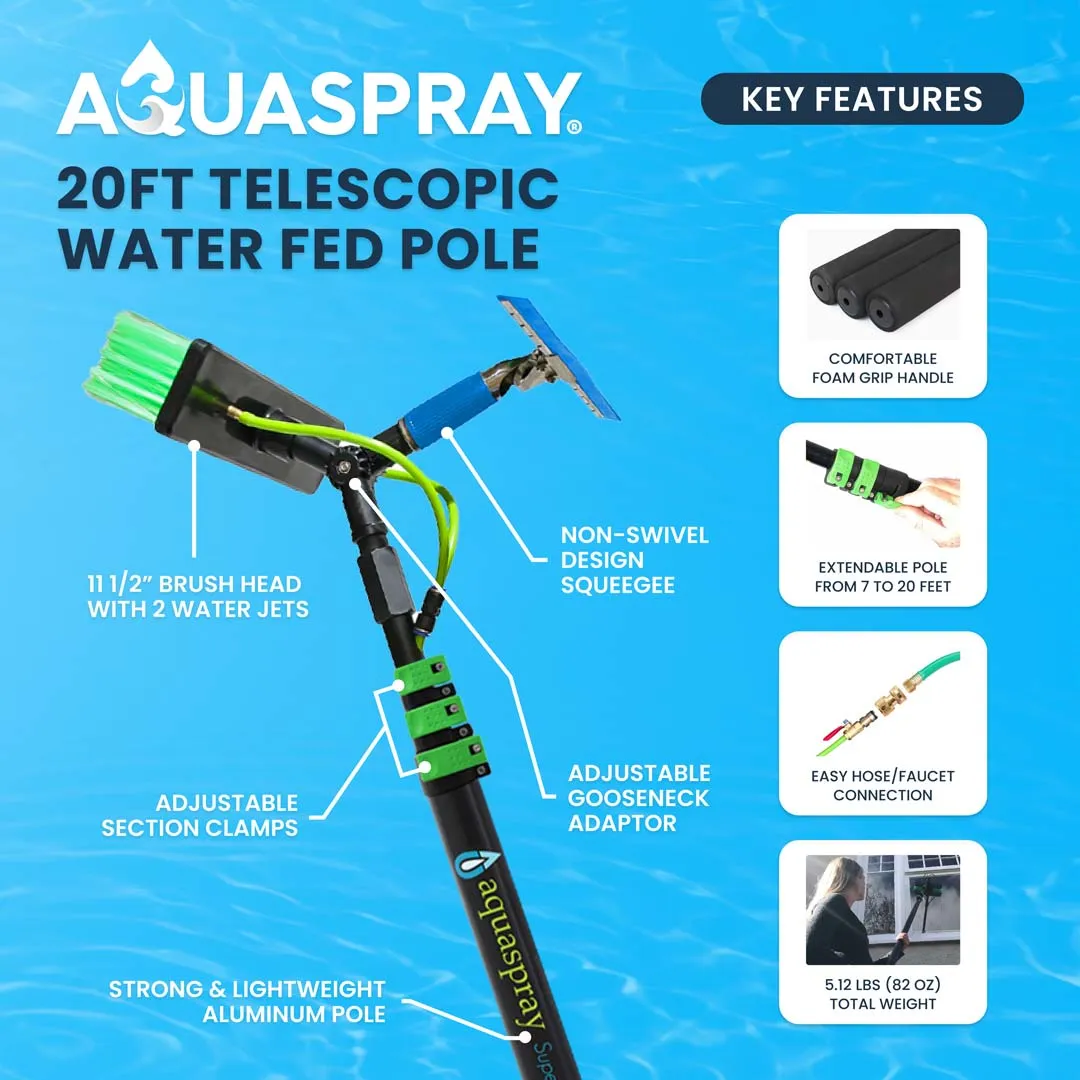 Aquaspray Telescopic Pole Kit with Double Gooseneck, Squeegee, Inline Water Filter, and TDS Meter