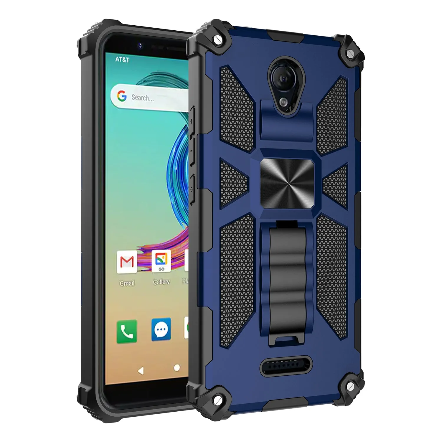 AT&T Fusion Z / Motivate Case [Military Grade] Ring Car Mount Kickstand Hybrid Hard PC Soft TPU Shockproof Protective Case - Blue