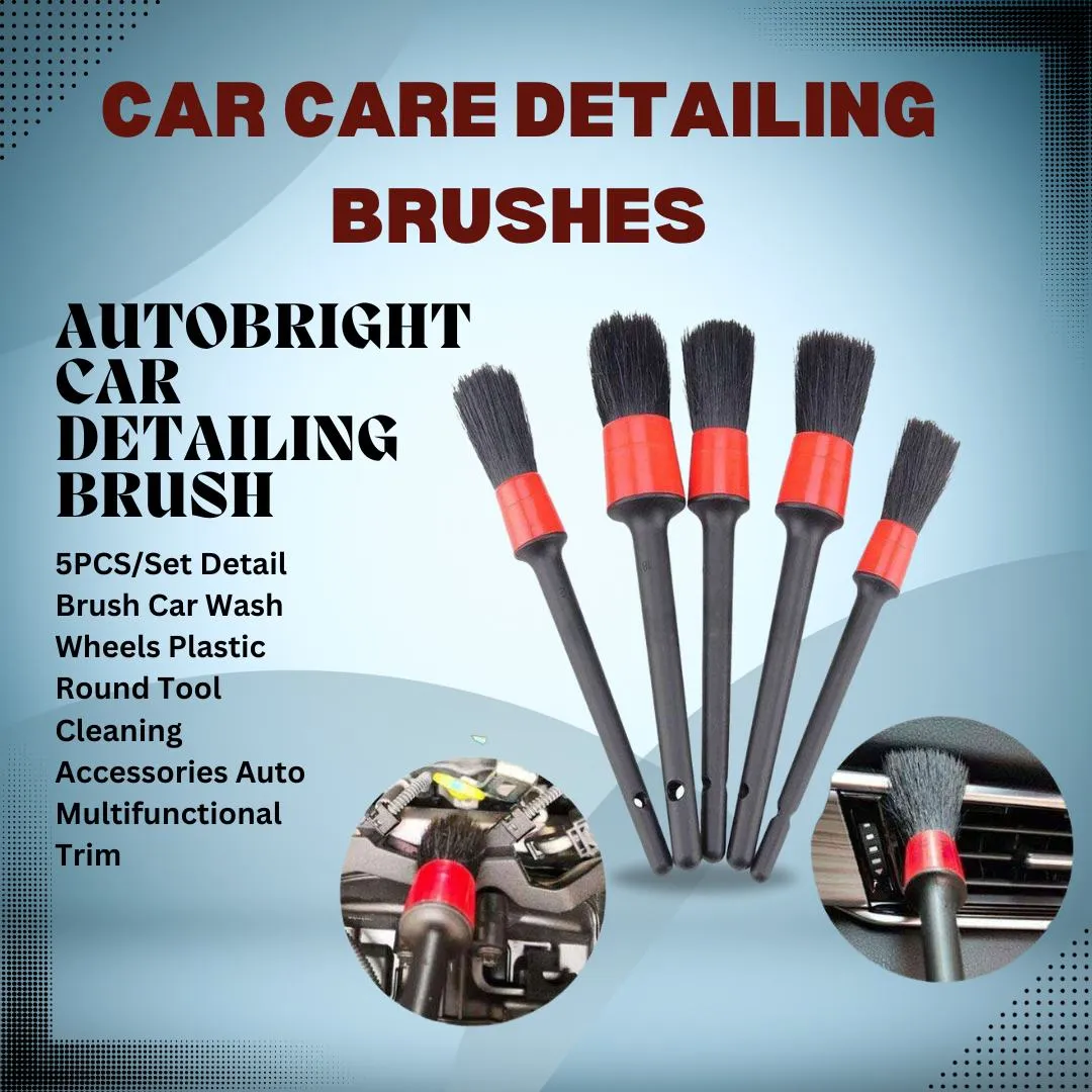 AutoBright Car Detailing Brush - 5PCS/Set - Detail Brush Car Wash Wheels Plastic Round Tool Cleaning Accessories Auto Multifunctional Trim