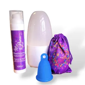 Basic Beginner BLUE Menstrual Cup Kit LOW CERVIX - VAPOR (steam)