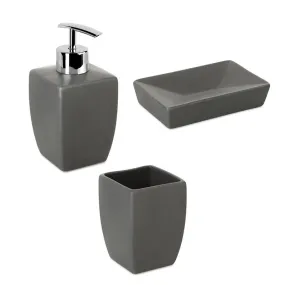 Bathroom Set Thai Grey (Soap Dish, Toothbrush Holder, Liquid Soap Dispenser)