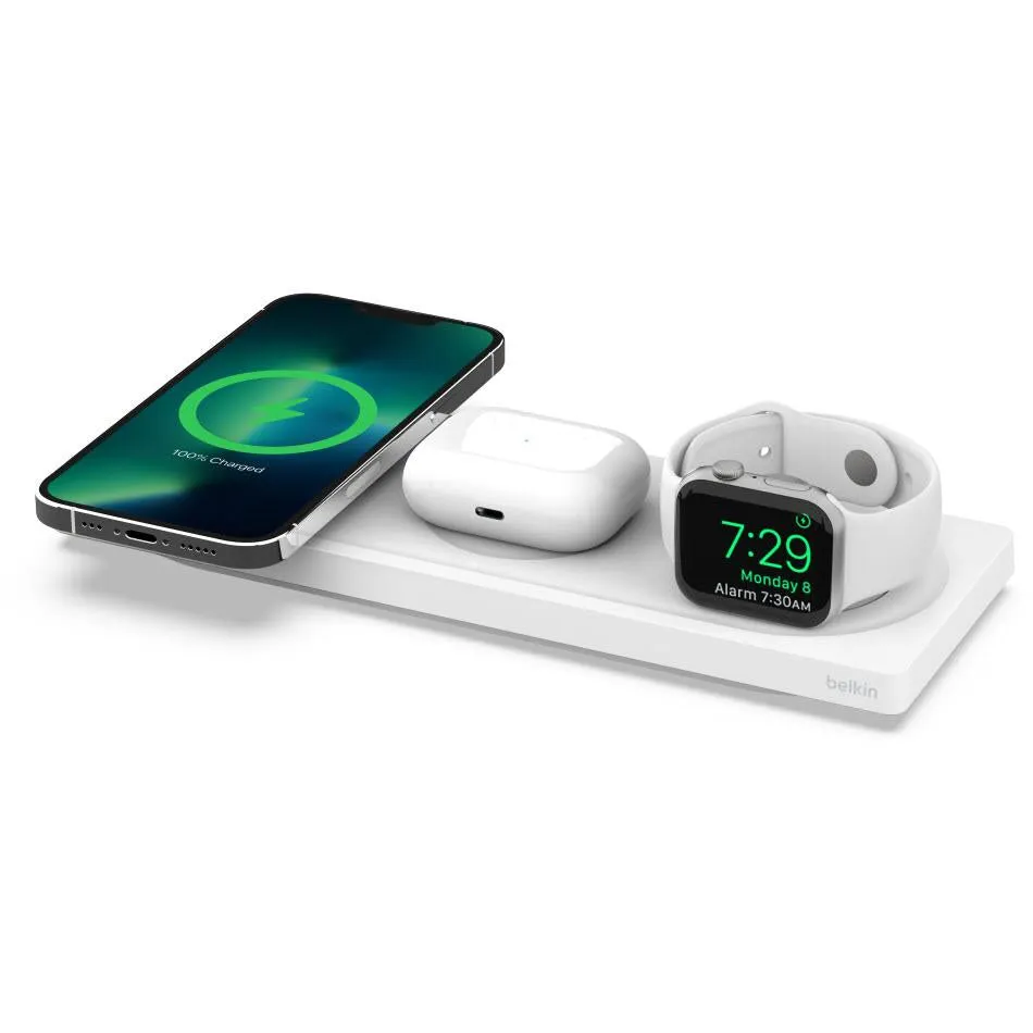 Belkin BoostUp Charge Pro 3-in-1 Wireless Charging Pad with MagSafe (White)