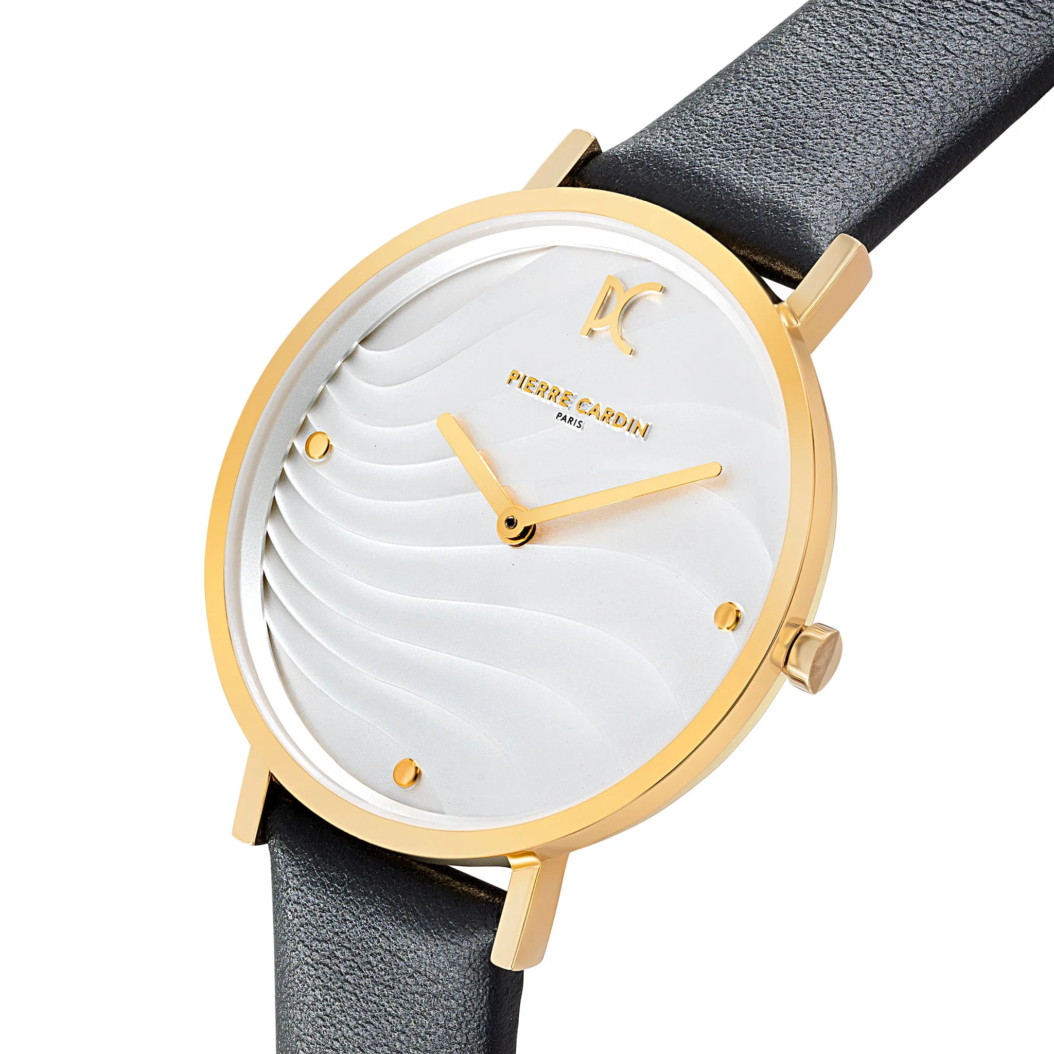 Belleville Patterned Dial Gold Watch with Black Leather Strap