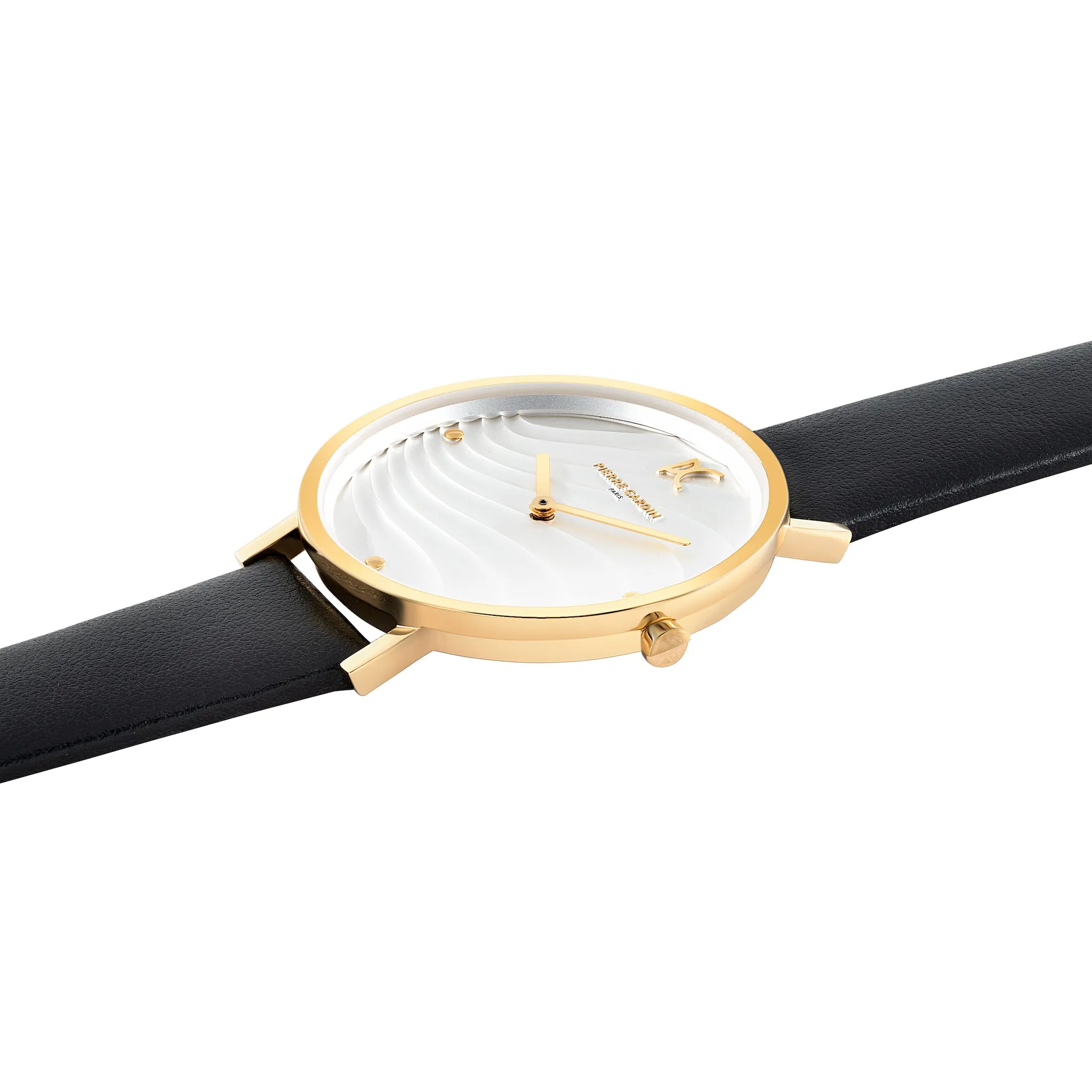 Belleville Patterned Dial Gold Watch with Black Leather Strap