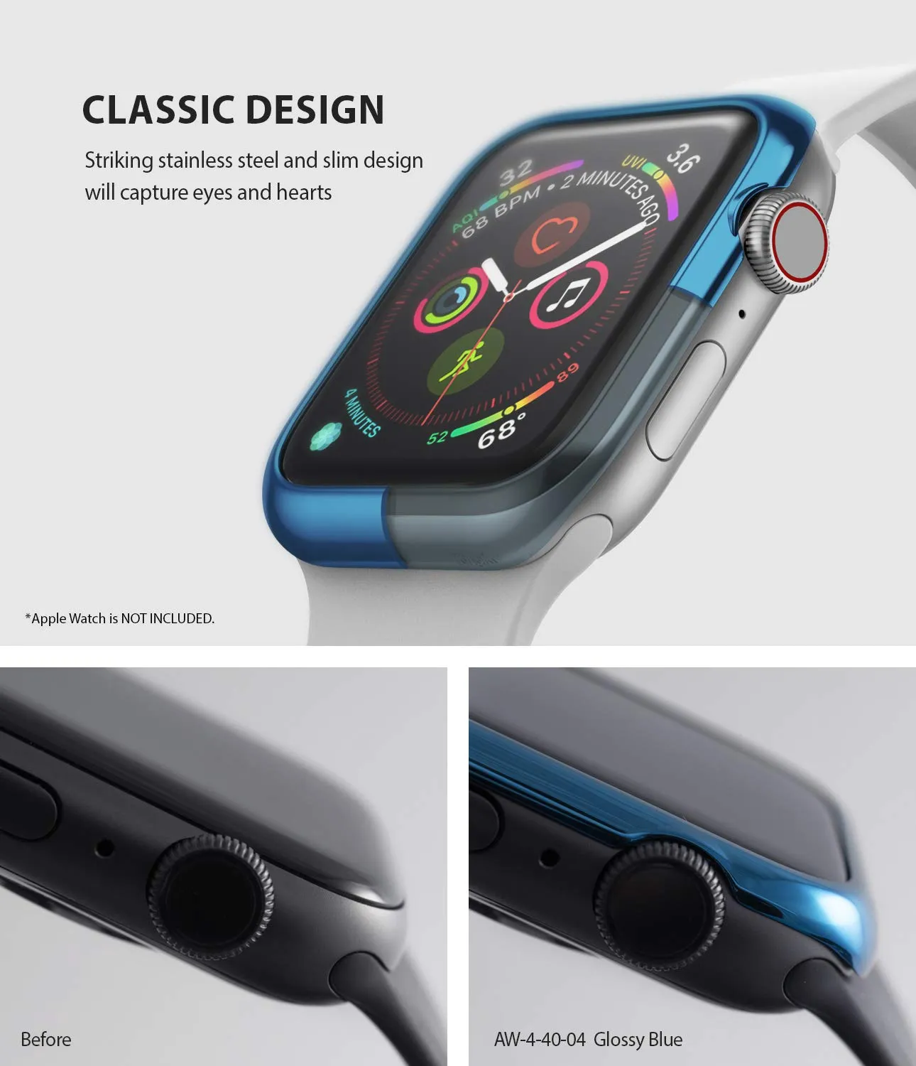 Bezel Styling for Apple Watch 40mm for Series 4 (2018) (AW4-40-04) -  [Stainless Steel]  Glossy Blue