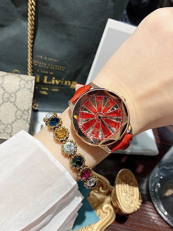 Big Turntable Leather Women's Watch